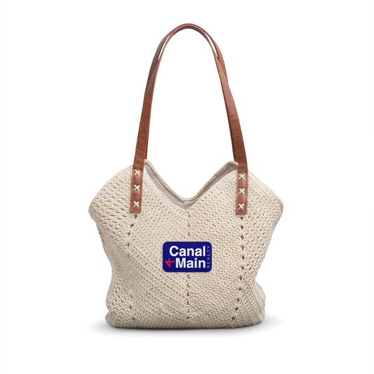 Canal + Main Straw Shoulder Bag – Boho Crochet Beach Tote with Leather Straps