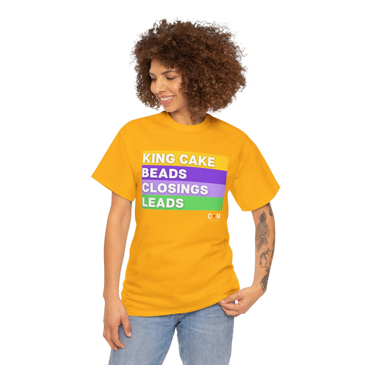 Mardi Gras Vibes Tee — “King Cake, Beads, Closings, Leads” Graphic Shirt