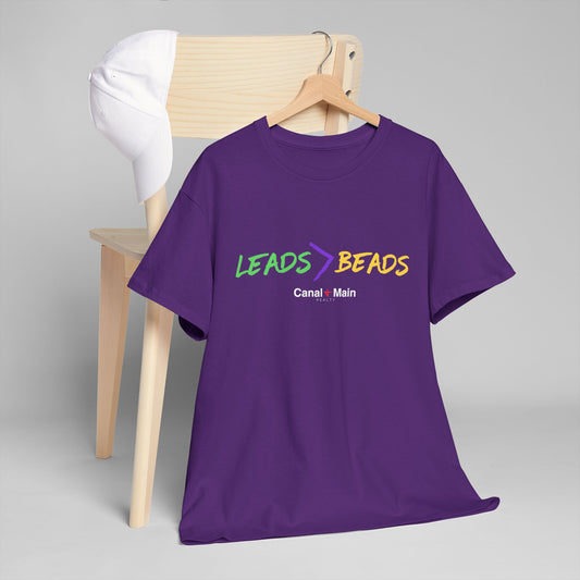 Leads > Beads MARDI GRAS T-Shirt — Casual Graphic Tee