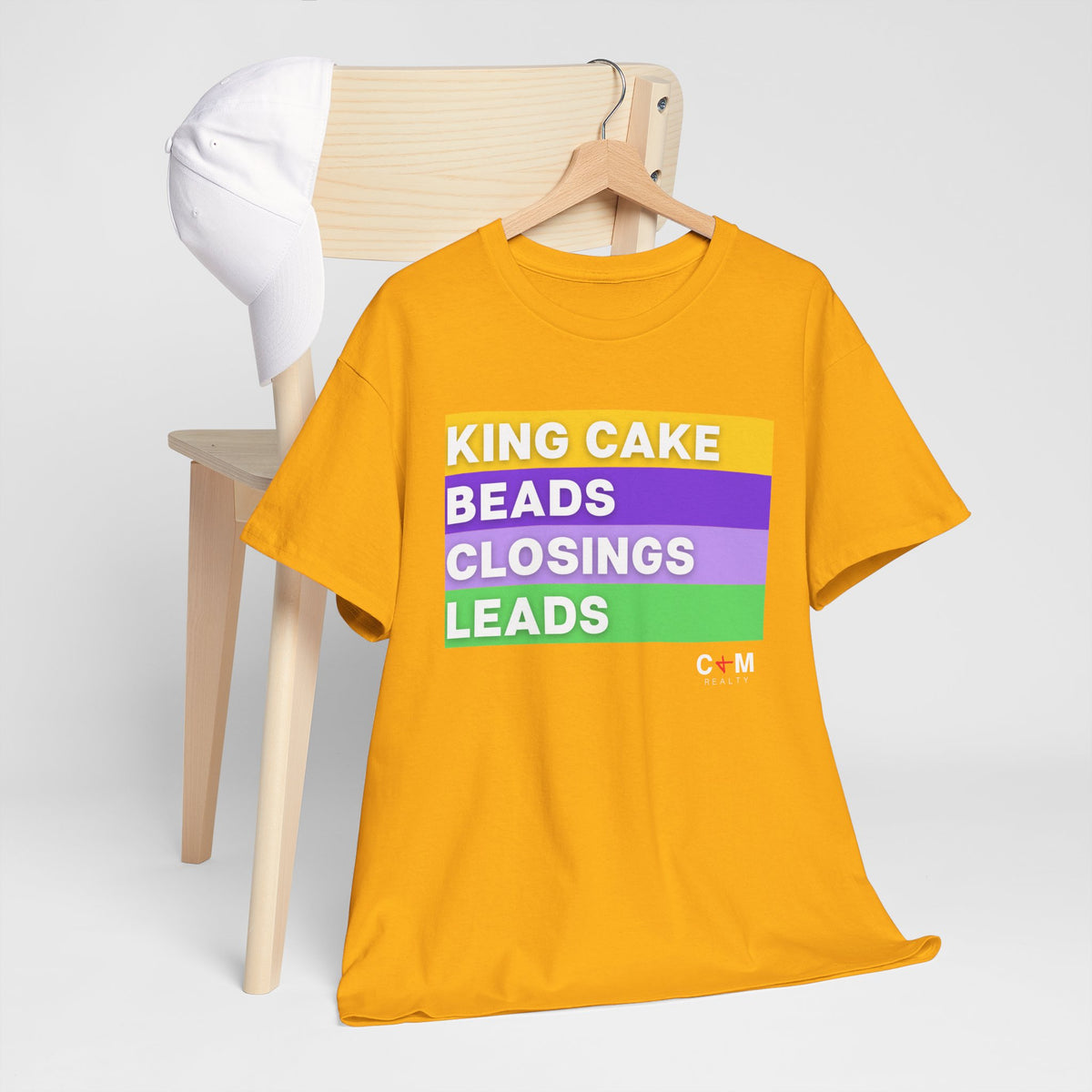 Mardi Gras Vibes Tee — “King Cake, Beads, Closings, Leads” Graphic Shirt