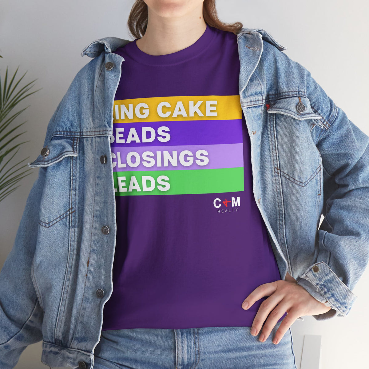 Mardi Gras Vibes Tee — “King Cake, Beads, Closings, Leads” Graphic Shirt