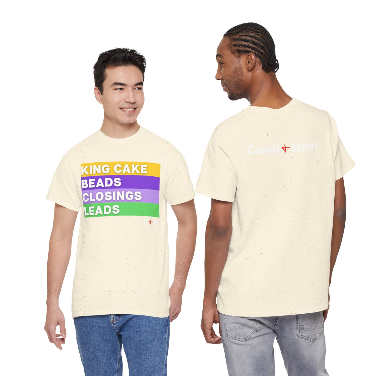 Mardi Gras Vibes Tee — “King Cake, Beads, Closings, Leads” Graphic Shirt