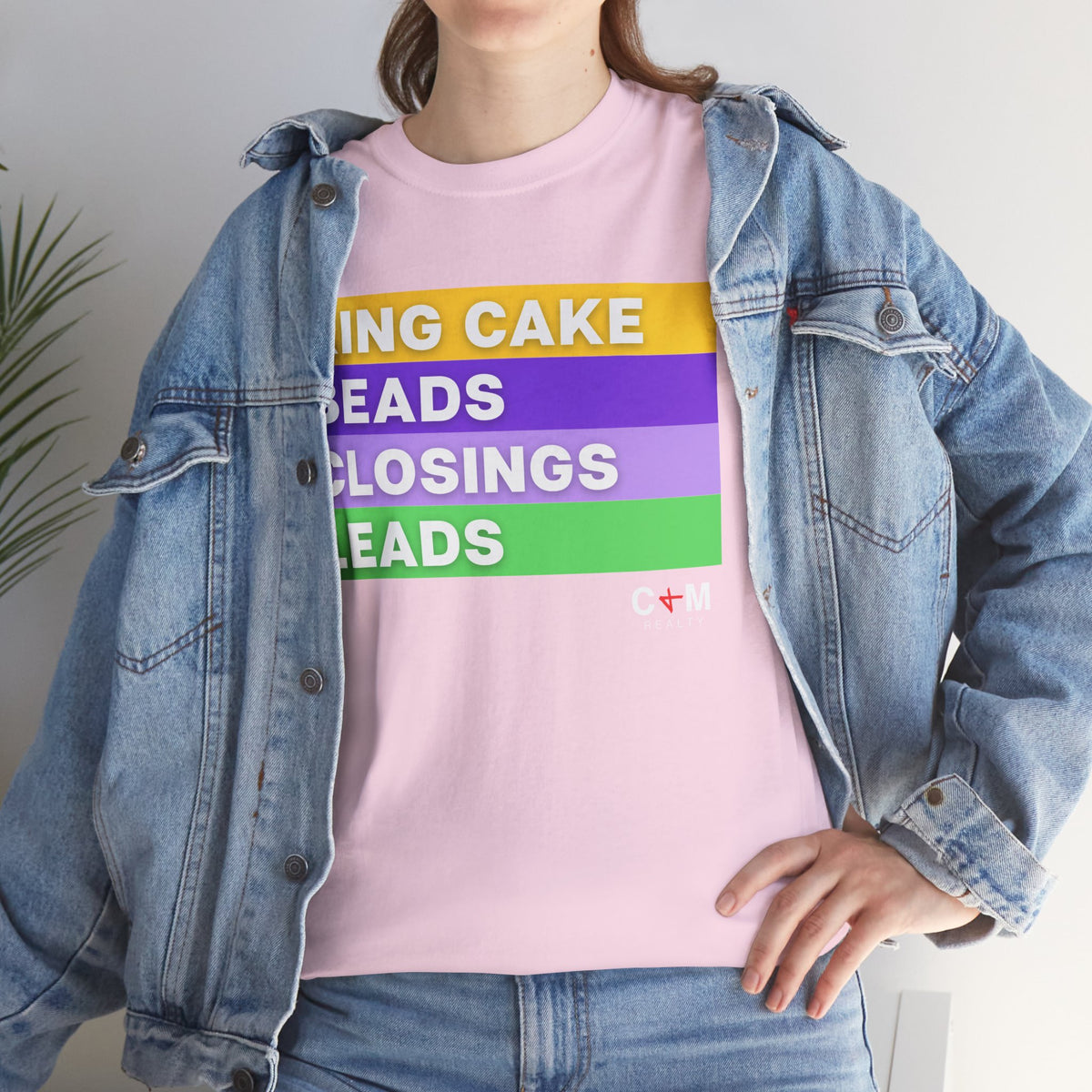 Mardi Gras Vibes Tee — “King Cake, Beads, Closings, Leads” Graphic Shirt