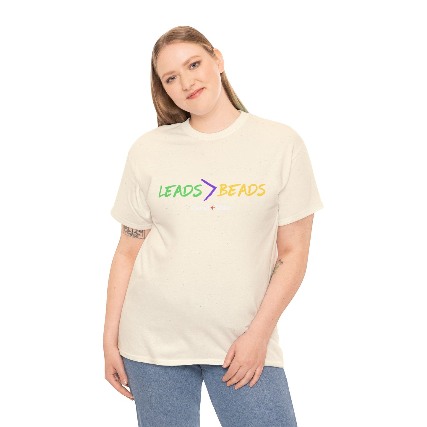 Leads > Beads MARDI GRAS T-Shirt — Casual Graphic Tee