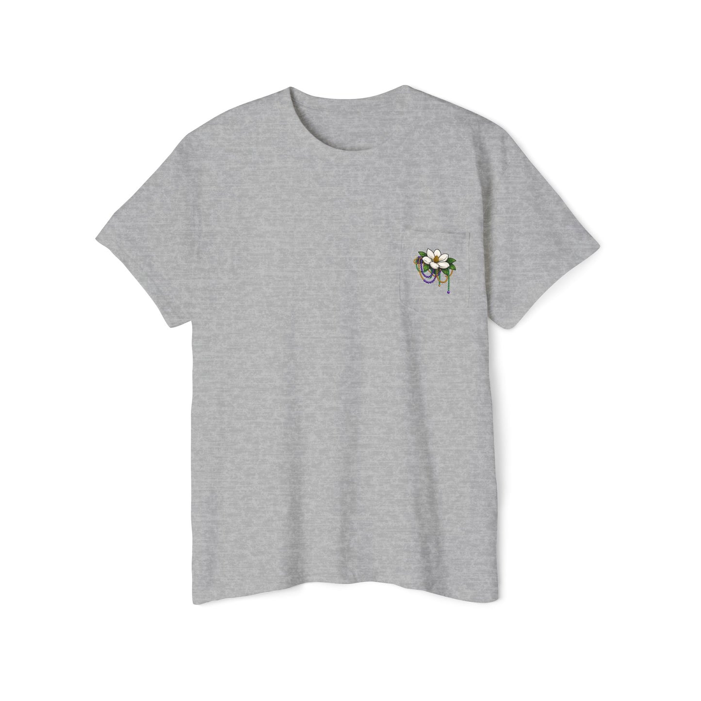 Magnolia Flower with Mardi Gras Beads - Pocket Tee