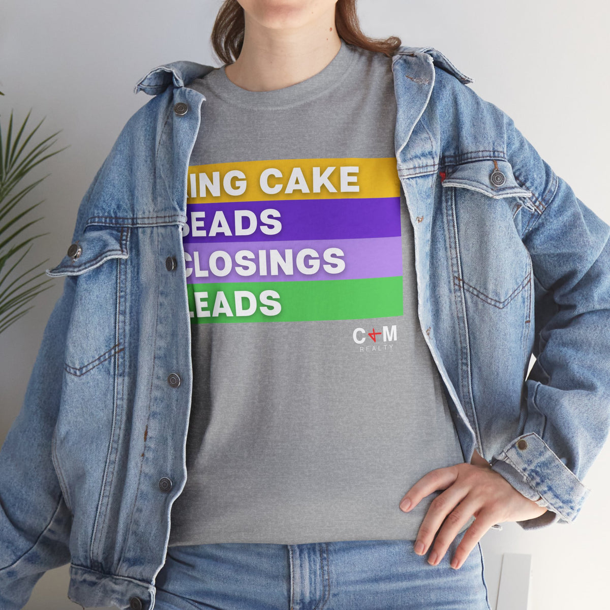 Mardi Gras Vibes Tee — “King Cake, Beads, Closings, Leads” Graphic Shirt