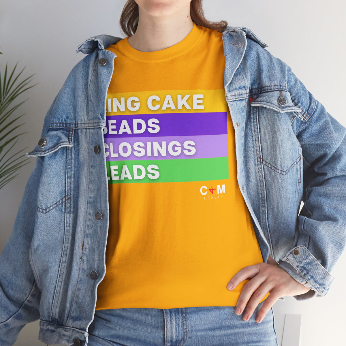 Mardi Gras Vibes Tee — “King Cake, Beads, Closings, Leads” Graphic Shirt