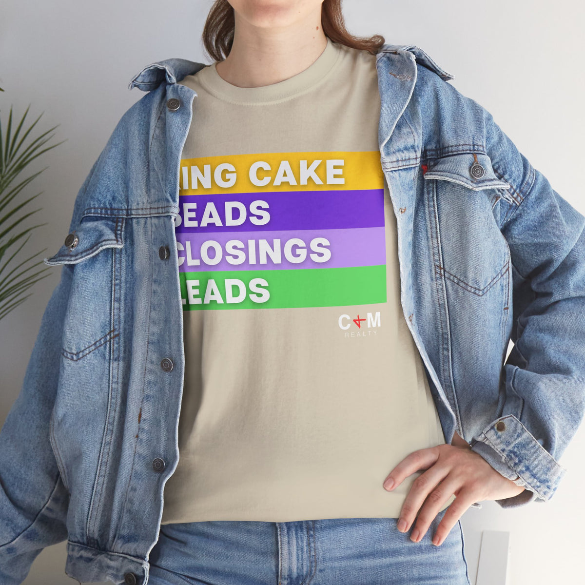 Mardi Gras Vibes Tee — “King Cake, Beads, Closings, Leads” Graphic Shirt
